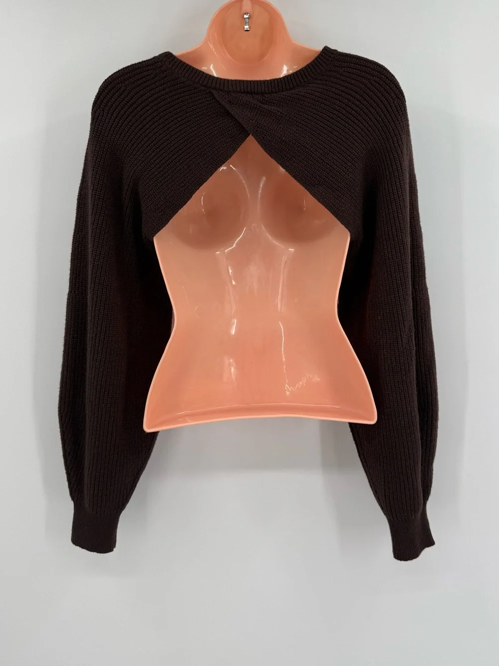 Open Edit Crossover Bolero Shrug Long Sleeve  Sweater| Brown | Small